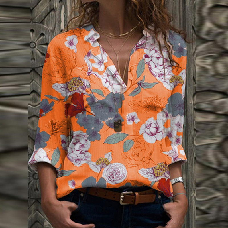 Printed Long-Sleeved Shirt And Floral Shirt