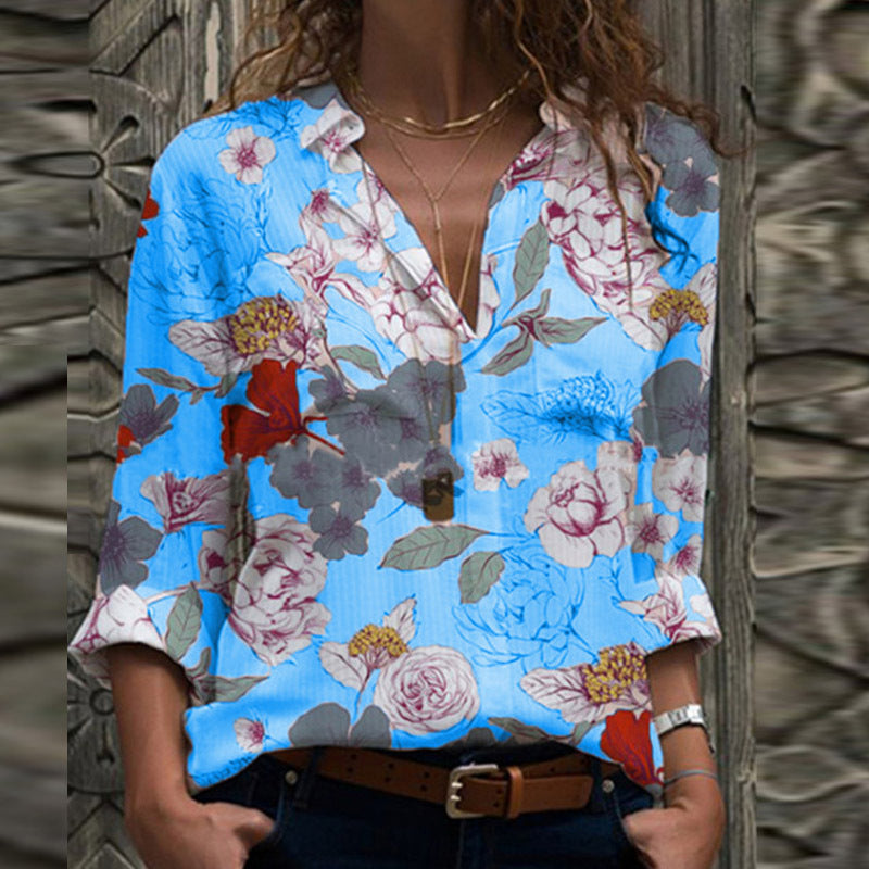 Printed Long-Sleeved Shirt And Floral Shirt