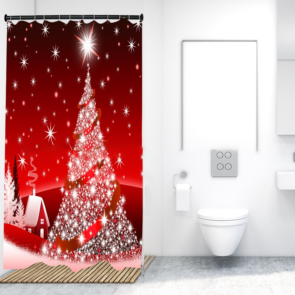 Christmas Style Shower Curtain Partition Curtain Waterproof And Mildew-proof Bathroom Curtain Punch-free