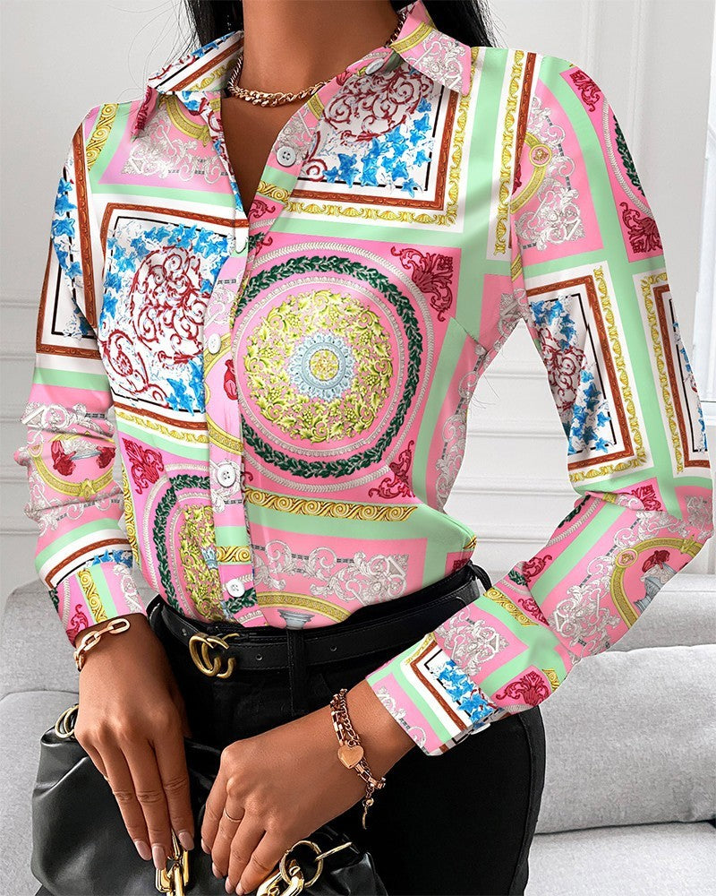 Autumn Shirt Long-sleeved Printed Lapel Shirt