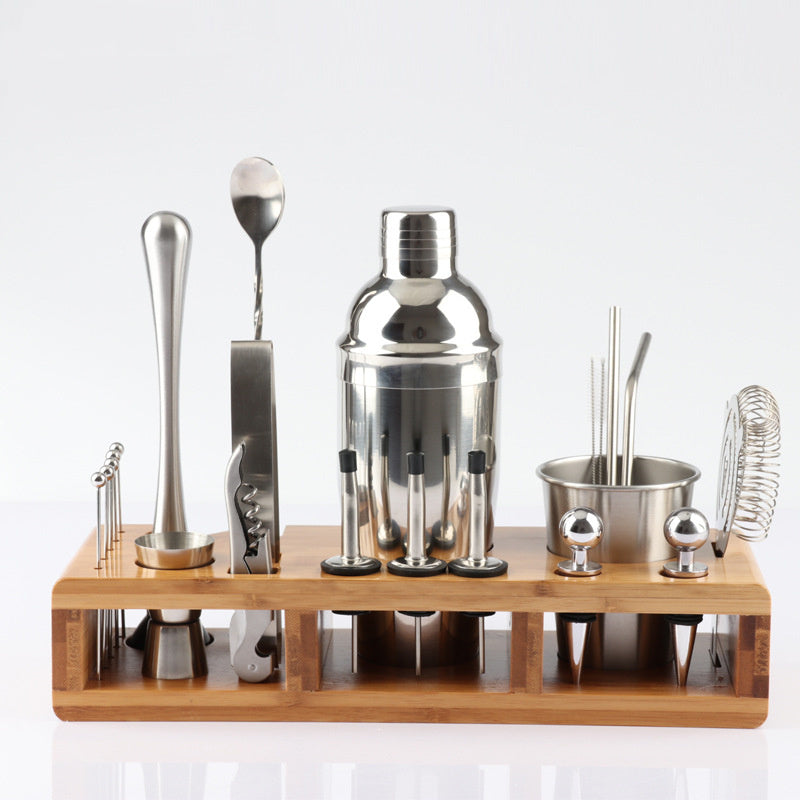 Bartender Bartender Tool Set with Square Wooden Rack