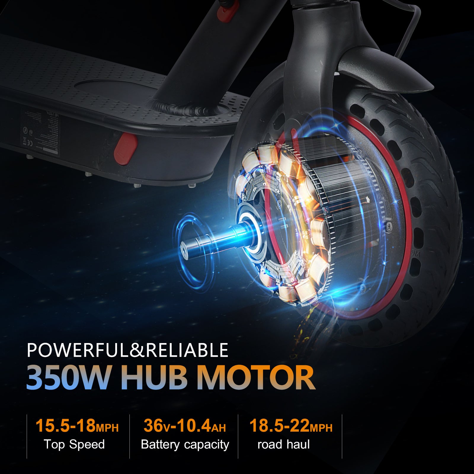 Electric Scooter Motor Power 350W Battery Capacity 36V 10.4Ah Tire Size 8'5inches Max Speed 25-30KM