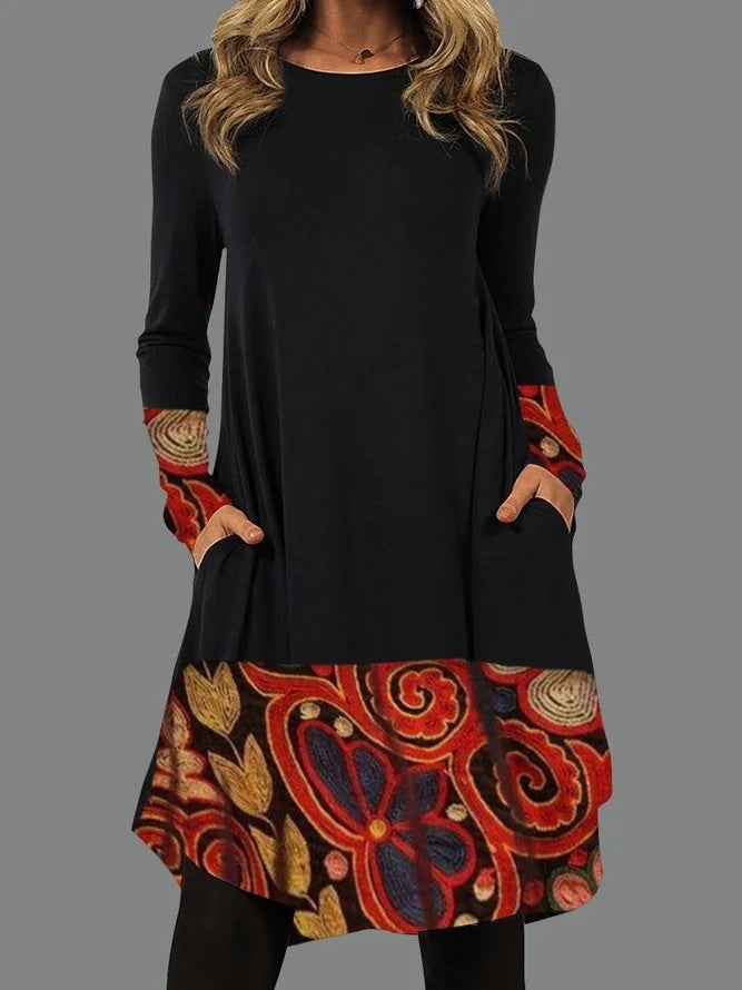 Women's Autumn Mid-skirt Street Hipster Print Dress