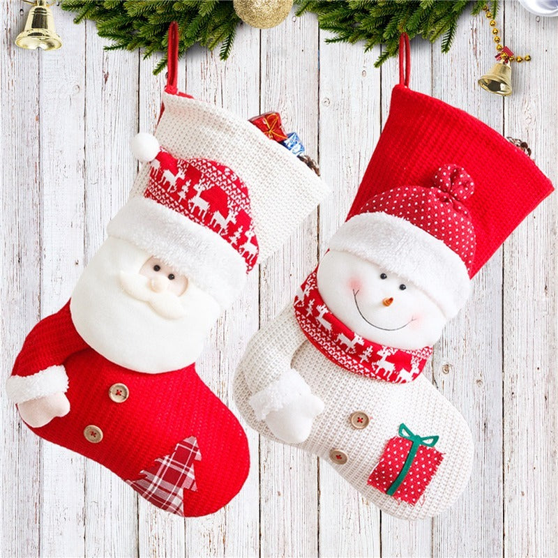 Large Red White Knitted Christmas Stocking Santa Claus Fireplace Decor Socks Xmas Gift Bags Candy Holder Decor