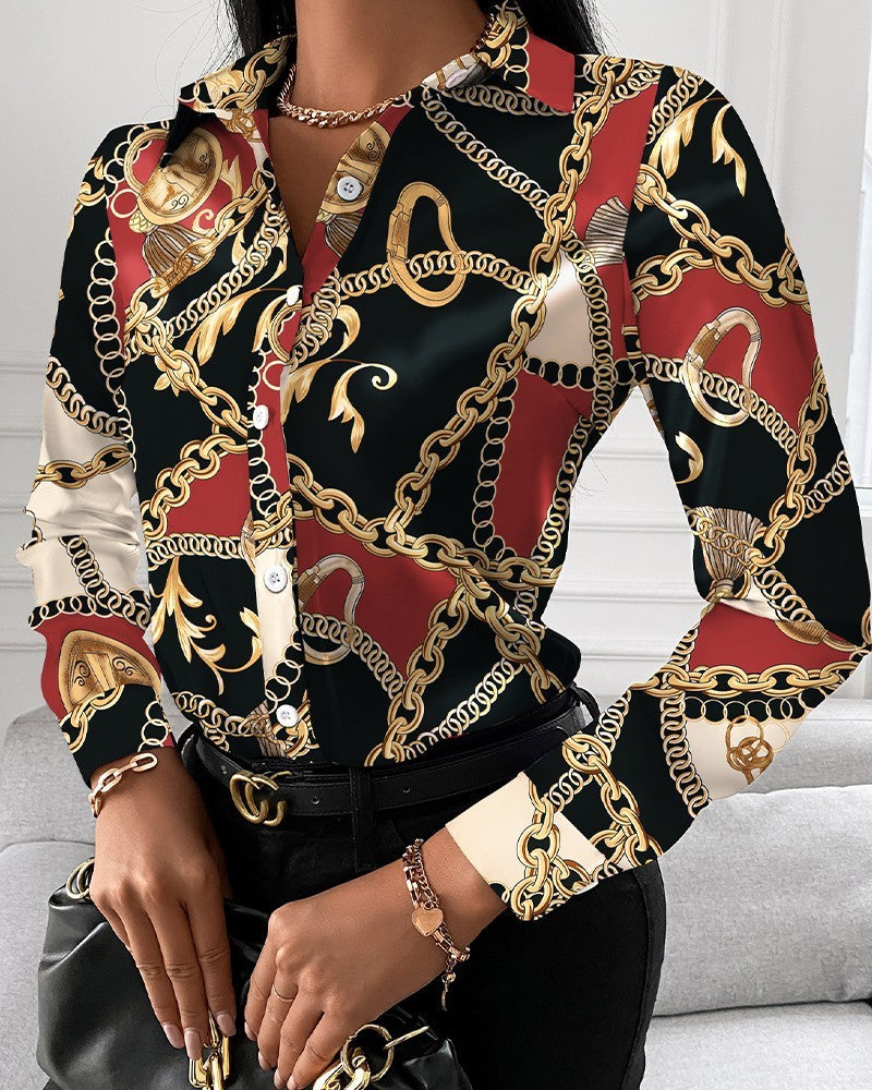 Autumn Shirt Long-sleeved Printed Lapel Shirt