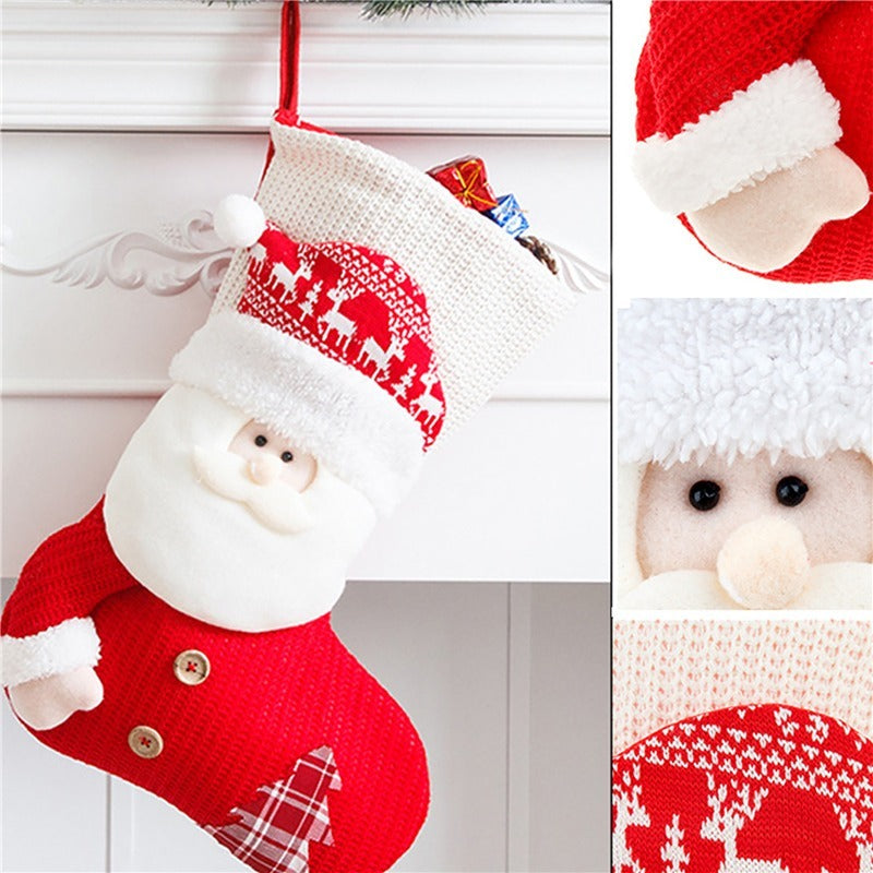 Large Red White Knitted Christmas Stocking Santa Claus Fireplace Decor Socks Xmas Gift Bags Candy Holder Decor