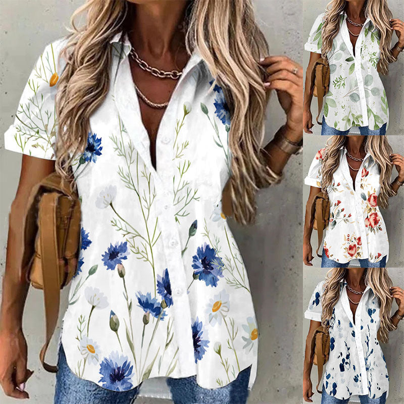 Women's Fashion Printed Shirt Button Lapel Shirt