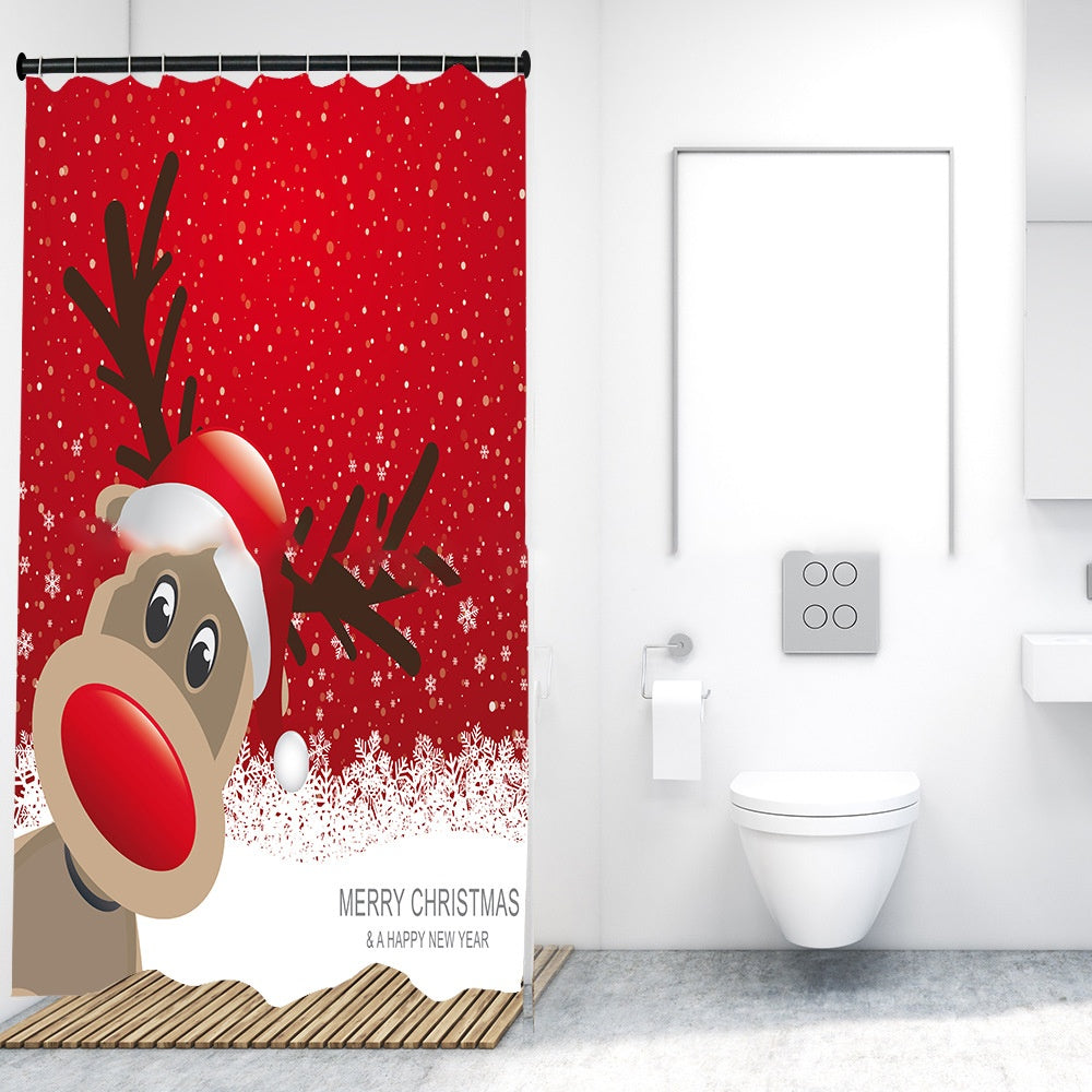 Christmas Style Shower Curtain Partition Curtain Waterproof And Mildew-proof Bathroom Curtain Punch-free