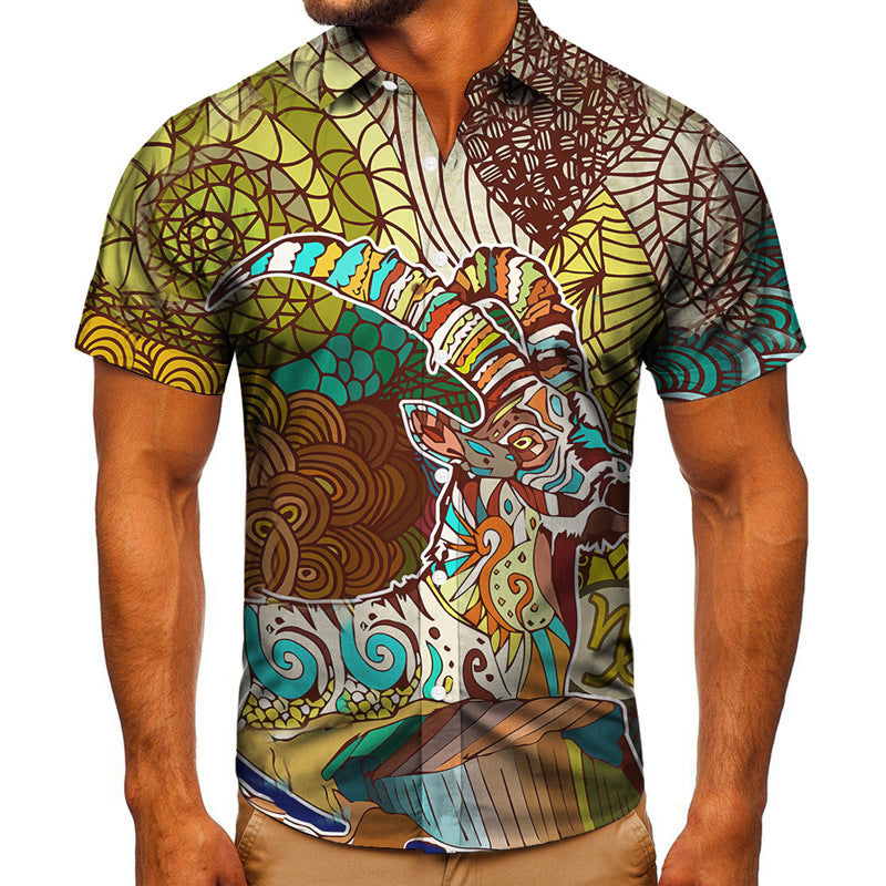 Short-sleeved Shirt Animal 3D Digital Printing Shirt Men's Top Shirt