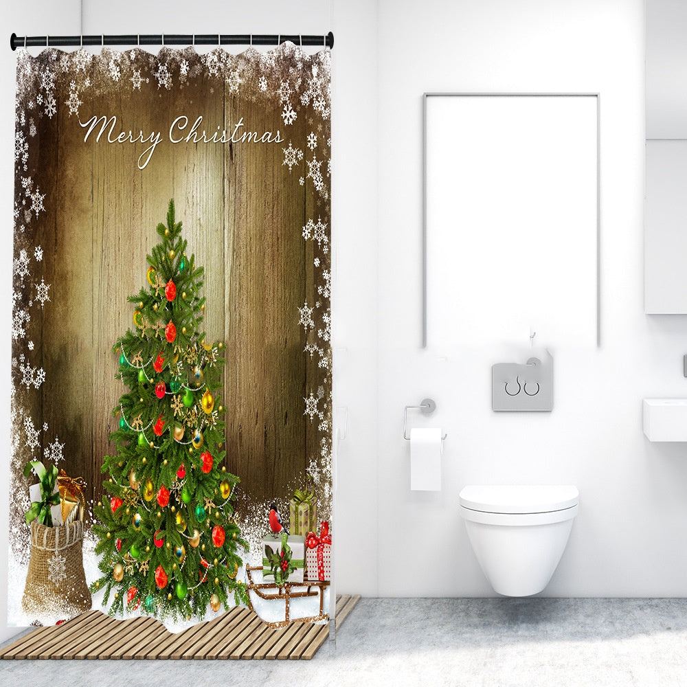 Christmas Style Shower Curtain Partition Curtain Waterproof And Mildew-proof Bathroom Curtain Punch-free