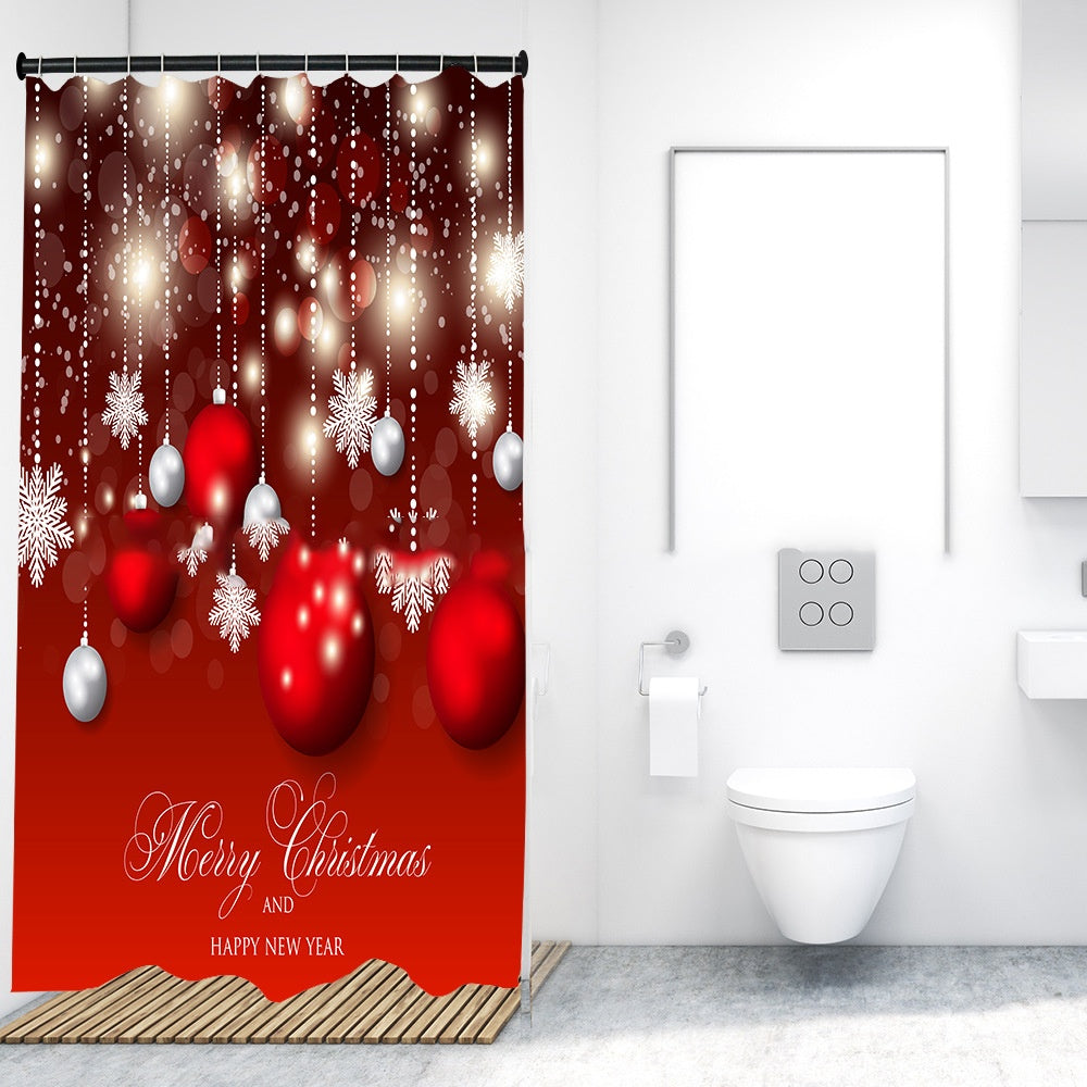 Christmas Style Shower Curtain Partition Curtain Waterproof And Mildew-proof Bathroom Curtain Punch-free