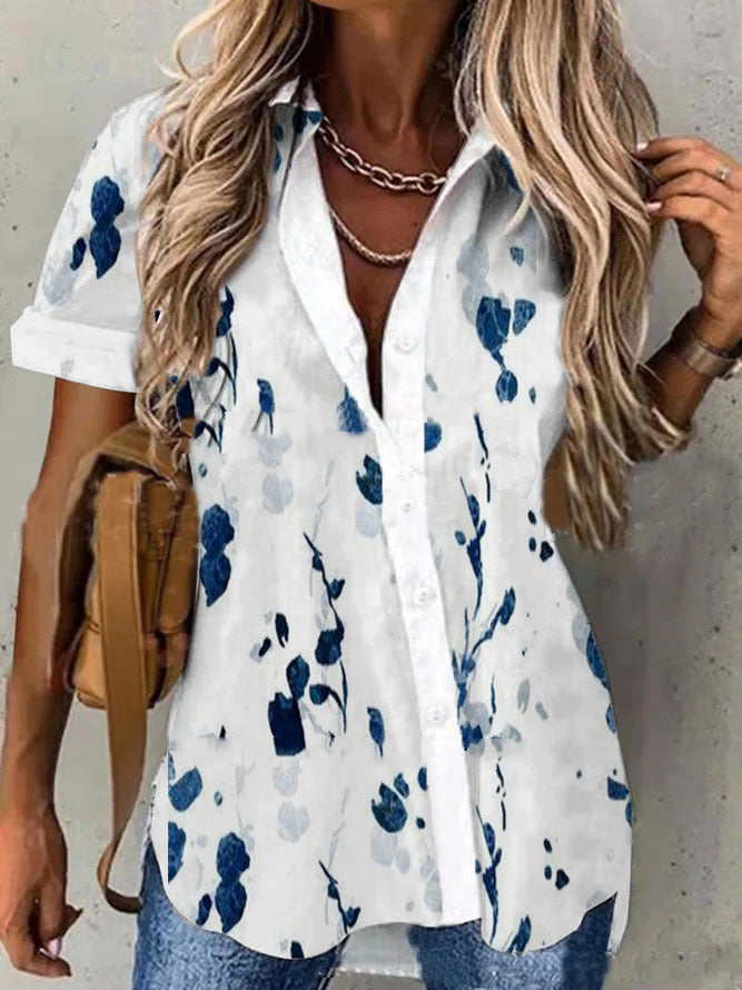 Women's Fashion Printed Shirt Button Lapel Shirt