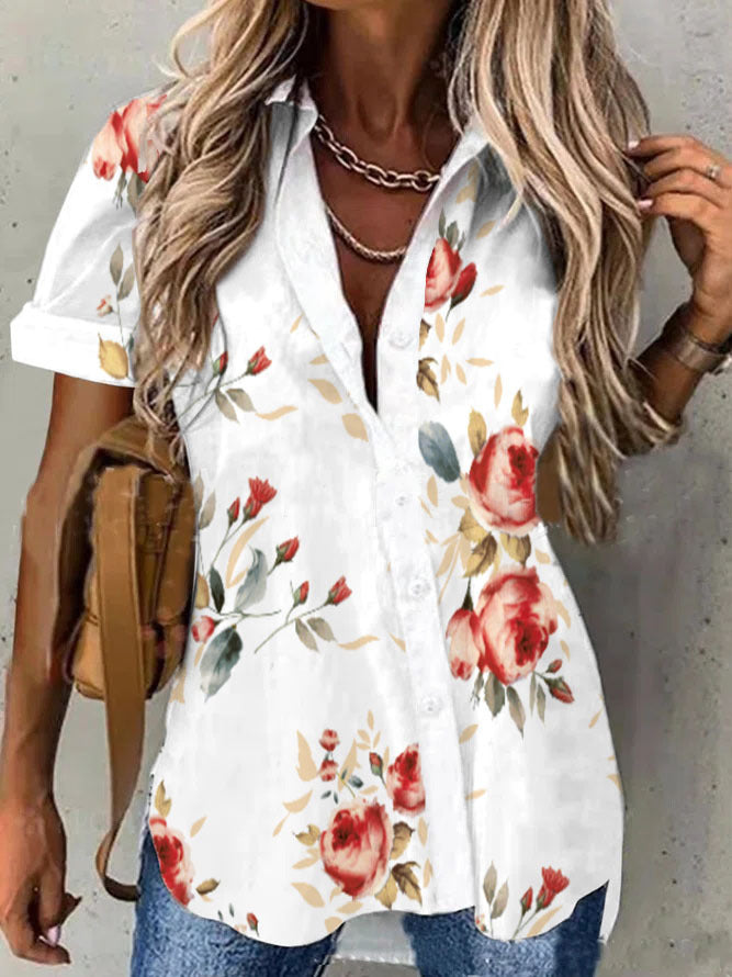 Women's Fashion Printed Shirt Button Lapel Shirt