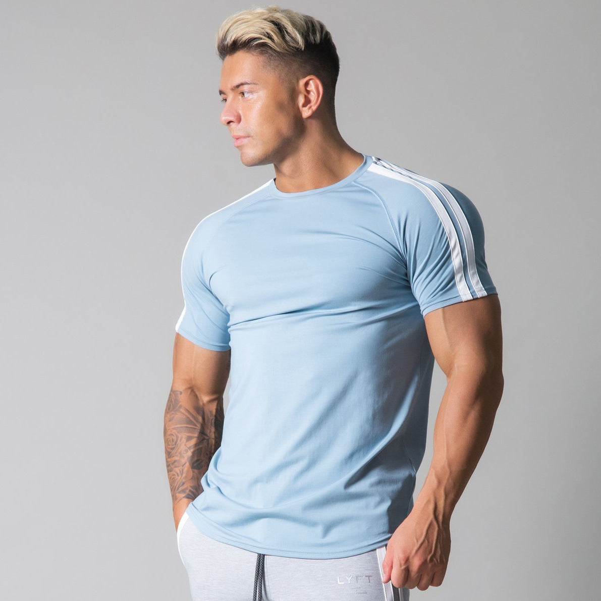 Round Neck Half Sleeve Thin T-shirt Solid Color Top Men