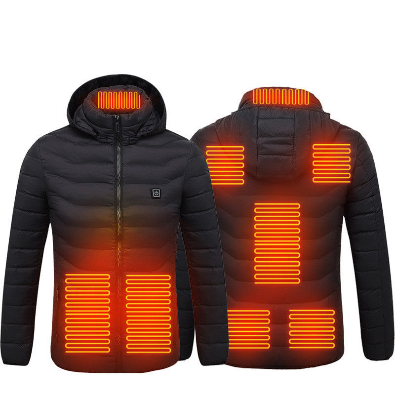 Men Heated Puffer Jacket Electric Heating Coat Insulated Hood Windbreaker 9Heat Zones