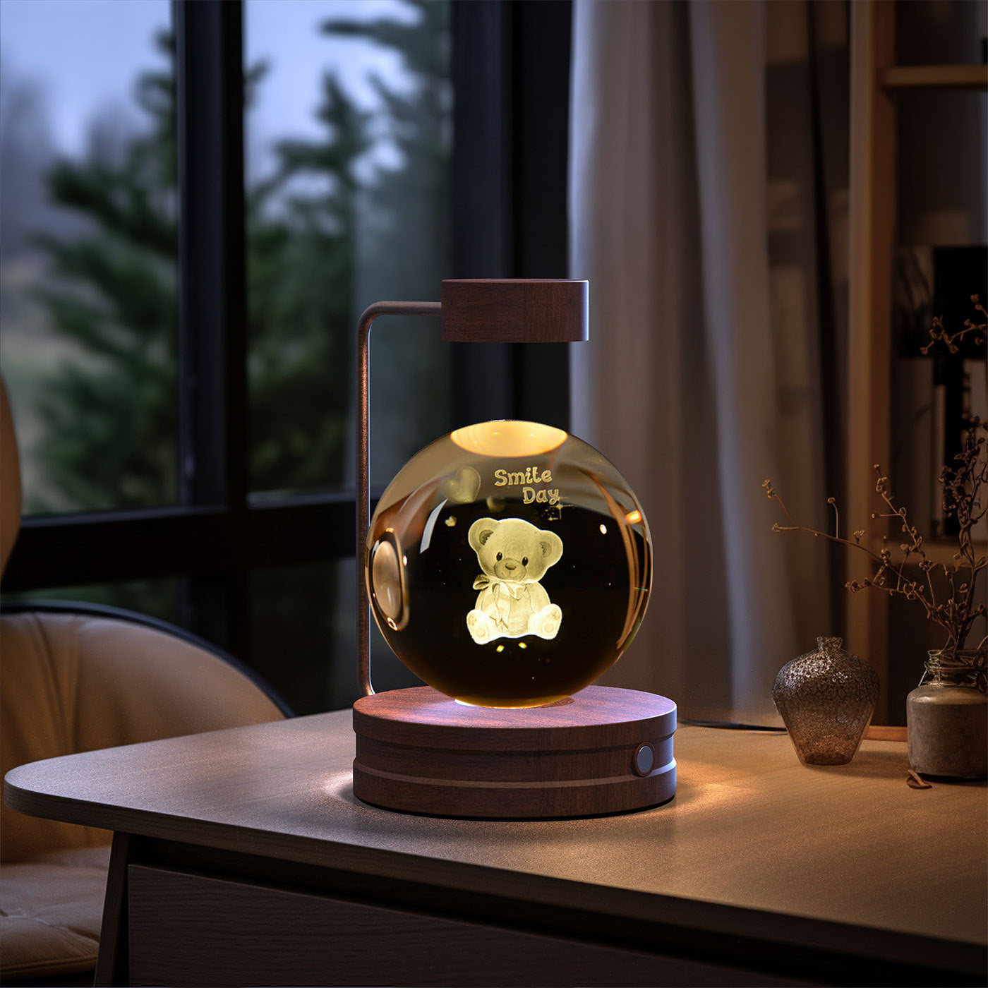 Crystal Ball Cosmic Dinosaur Indoor Night Light USB Power Warm Bedside Light Birthday Gift Night Lamp Ball Lamp, 3D K9 T-Rex, 3.15in USB Powered, 16 Colors Change, Remote Control, Night Light with Wooden Base, Gift Box