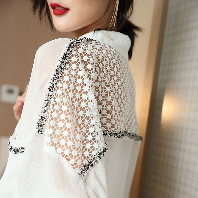 Summer Shirt Hollow Sexy Shirt Single-breasted Chiffon Shirt Women