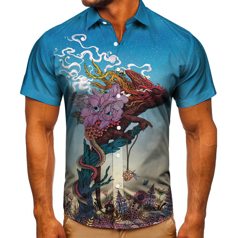 Short-sleeved Shirt Animal 3D Digital Printing Shirt Men's Top Shirt