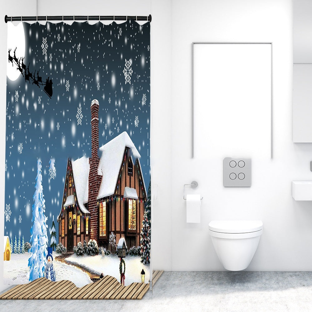 Christmas Style Shower Curtain Partition Curtain Waterproof And Mildew-proof Bathroom Curtain Punch-free