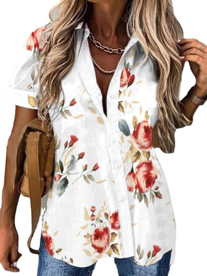 Women's Fashion Printed Shirt Button Lapel Shirt