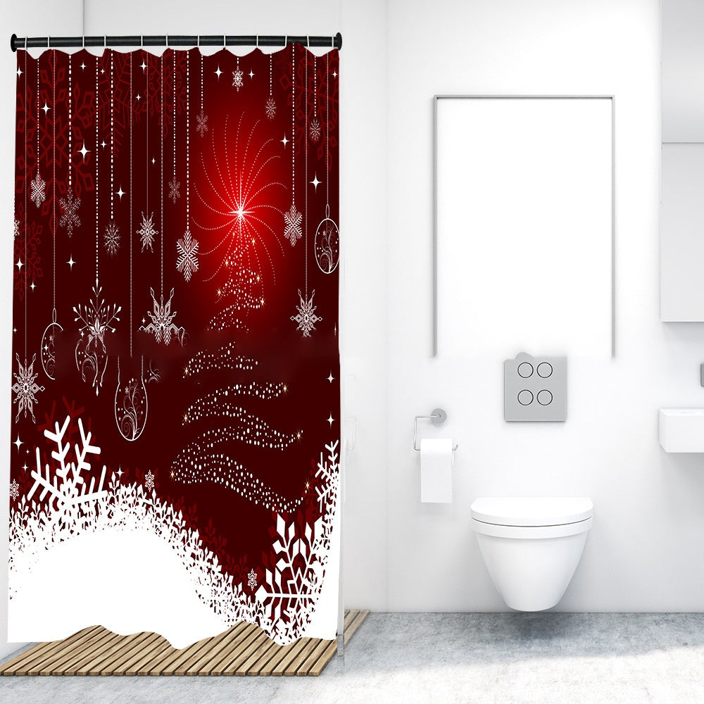 Christmas Style Shower Curtain Partition Curtain Waterproof And Mildew-proof Bathroom Curtain Punch-free