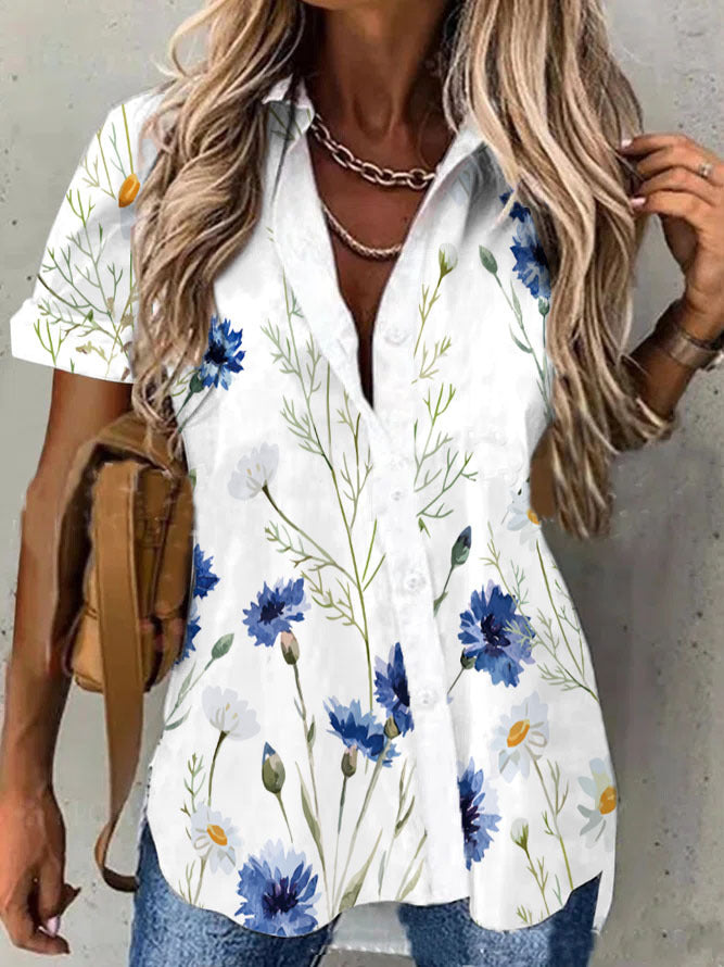 Women's Fashion Printed Shirt Button Lapel Shirt