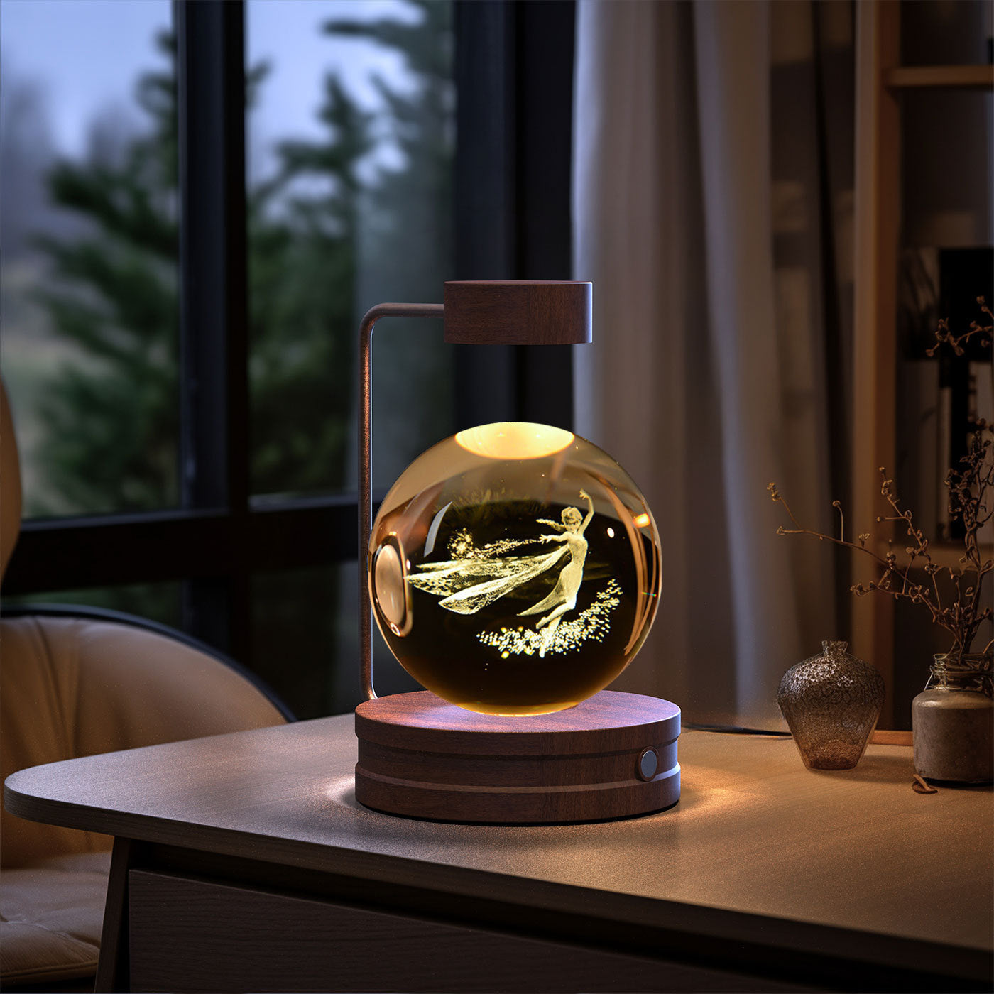 Crystal Ball Cosmic Dinosaur Indoor Night Light USB Power Warm Bedside Light Birthday Gift Night Lamp Ball Lamp, 3D K9 T-Rex, 3.15in USB Powered, 16 Colors Change, Remote Control, Night Light with Wooden Base, Gift Box