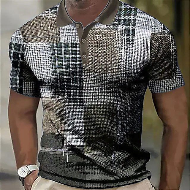 Men's Polo Golf Shirt Outdoor Casual 3D Color Matching Geometric Print