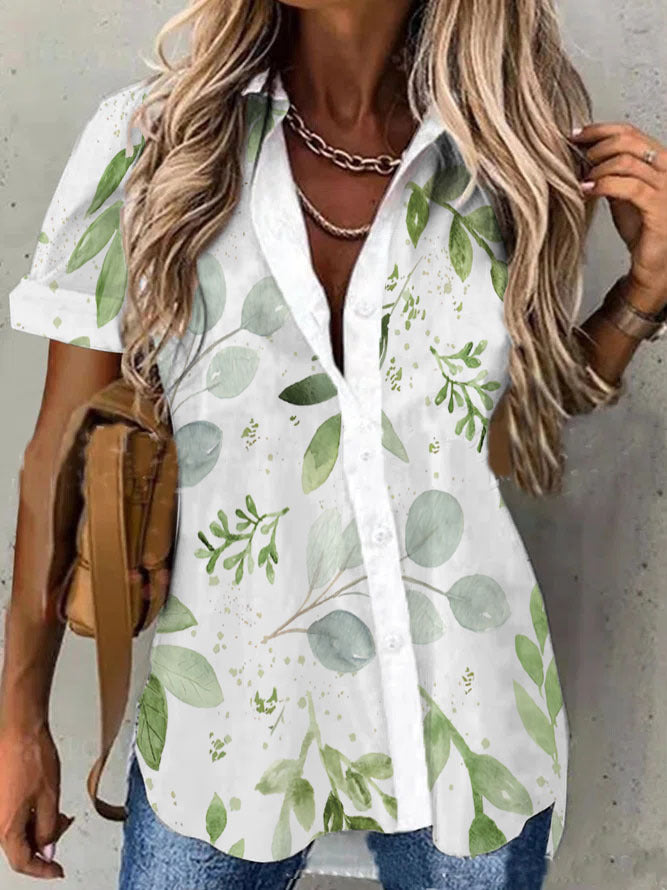 Women's Fashion Printed Shirt Button Lapel Shirt