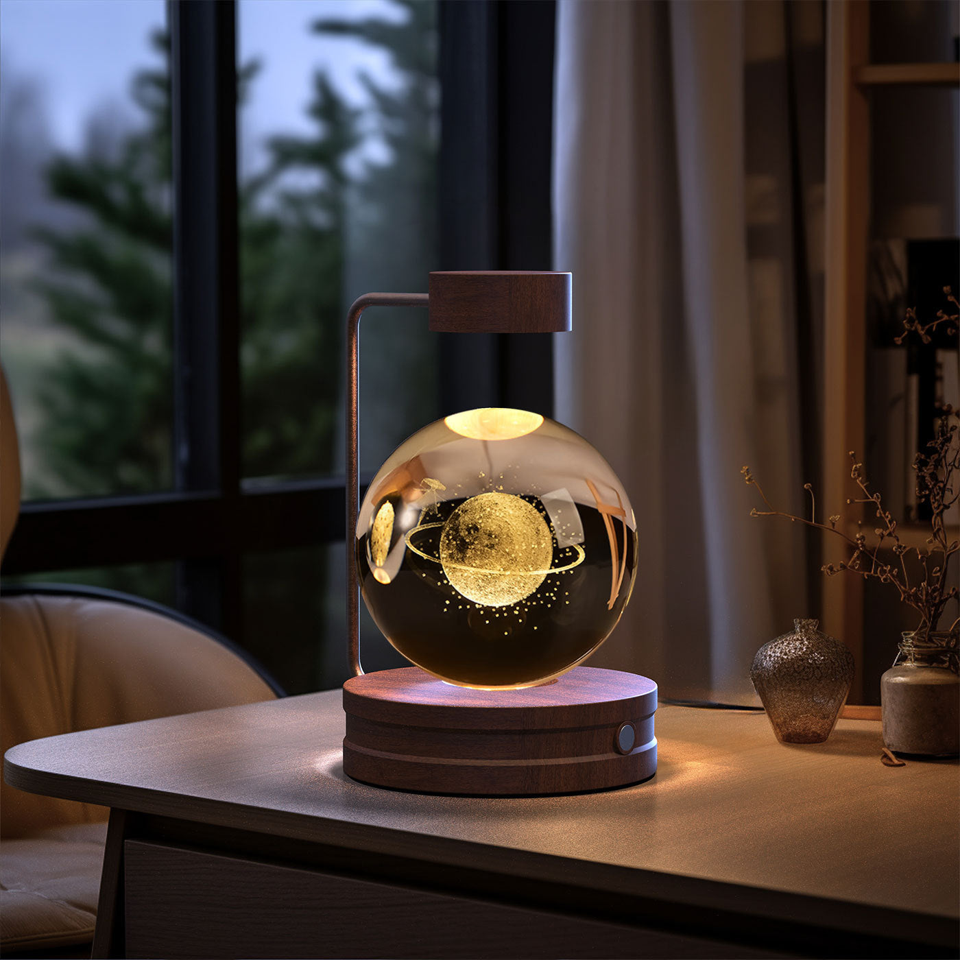 Crystal Ball Cosmic Dinosaur Indoor Night Light USB Power Warm Bedside Light Birthday Gift Night Lamp Ball Lamp, 3D K9 T-Rex, 3.15in USB Powered, 16 Colors Change, Remote Control, Night Light with Wooden Base, Gift Box