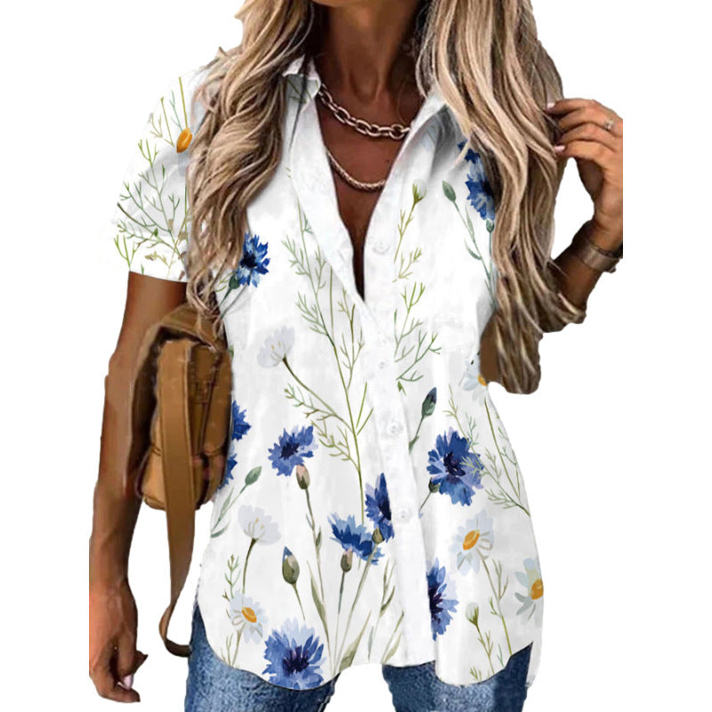 Women's Fashion Printed Shirt Button Lapel Shirt