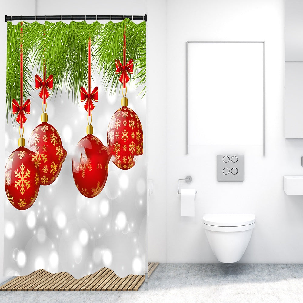 Christmas Style Shower Curtain Partition Curtain Waterproof And Mildew-proof Bathroom Curtain Punch-free