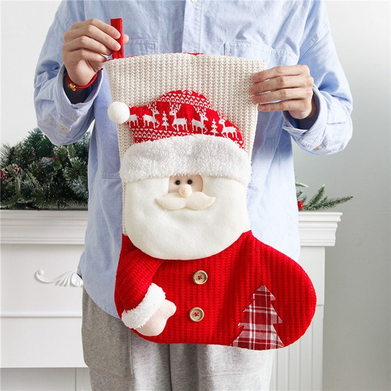 Large Red White Knitted Christmas Stocking Santa Claus Fireplace Decor Socks Xmas Gift Bags Candy Holder Decor